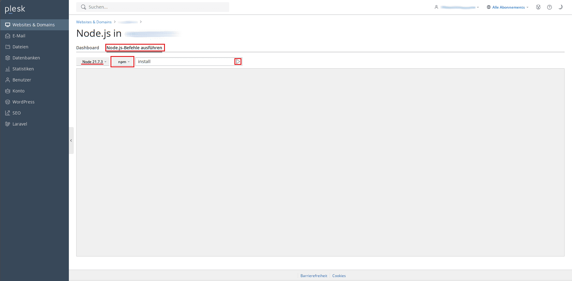 Run Node.js commands in Plesk